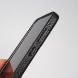 Galaxy S24 Ultra Case Hülle - Vollständig genarbtes Luxuskalbsleder mit Metallknöpfen und MagSafe - Schwarz