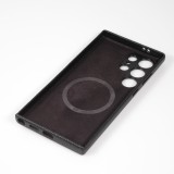 Galaxy S24 Ultra Case Hülle - Vollständig genarbtes Luxuskalbsleder mit Metallknöpfen und MagSafe - Schwarz