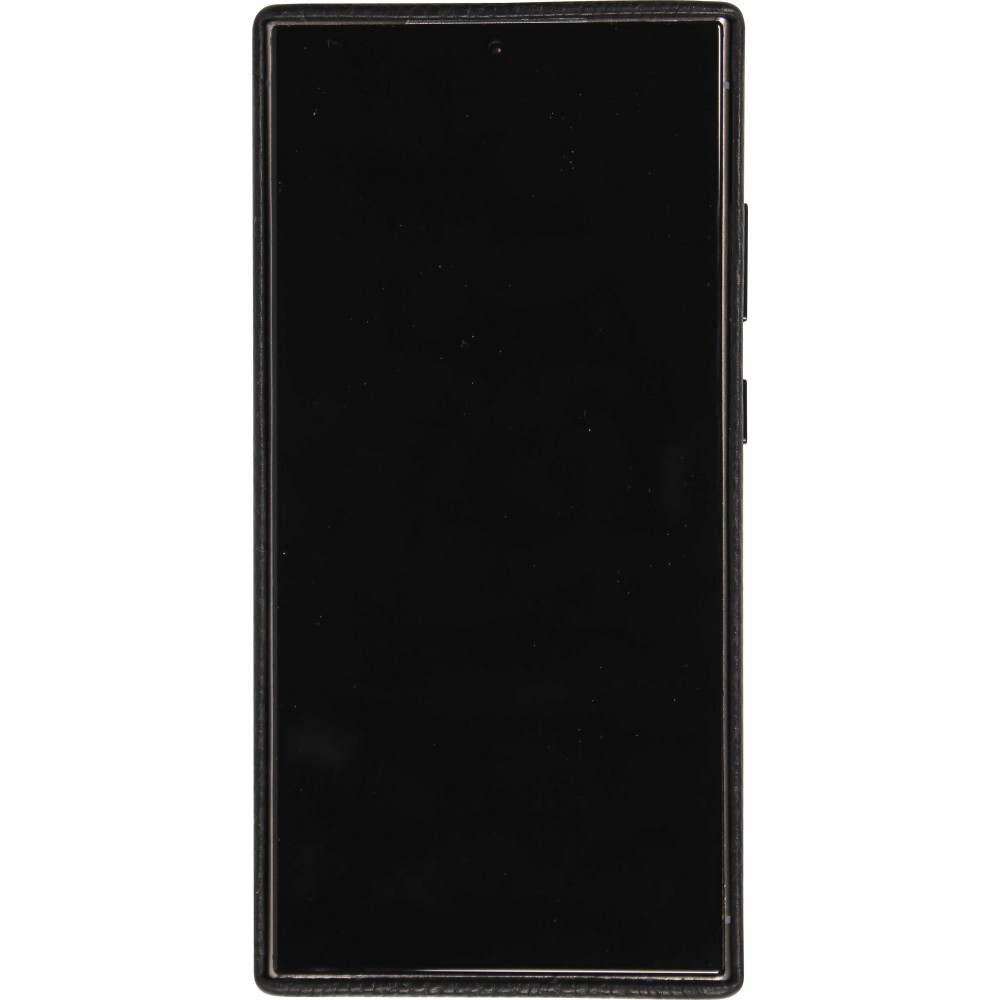 Galaxy S24 Ultra Case Hülle - Vollständig genarbtes Luxuskalbsleder mit Metallknöpfen und MagSafe - Schwarz