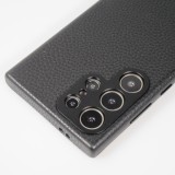 Galaxy S24 Ultra Case Hülle - Vollständig genarbtes Luxuskalbsleder mit Metallknöpfen und MagSafe - Schwarz