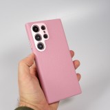 Galaxy S24 Ultra Case Hülle - Vollständig genarbtes Luxuskalbsleder mit Metallknöpfen und MagSafe - Rosa
