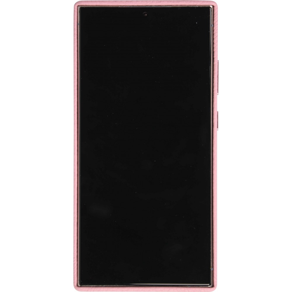 Galaxy S24 Ultra Case Hülle - Vollständig genarbtes Luxuskalbsleder mit Metallknöpfen und MagSafe - Rosa