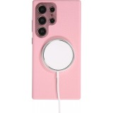 Galaxy S24 Ultra Case Hülle - Vollständig genarbtes Luxuskalbsleder mit Metallknöpfen und MagSafe - Rosa