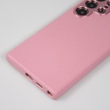 Galaxy S24 Ultra Case Hülle - Vollständig genarbtes Luxuskalbsleder mit Metallknöpfen und MagSafe - Rosa