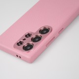 Galaxy S24 Ultra Case Hülle - Vollständig genarbtes Luxuskalbsleder mit Metallknöpfen und MagSafe - Rosa