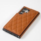 Coque Samsung Galaxy S24 Ultra - Etui en silicone avec surface en similicuir et porte-monnaie pliable - Brun