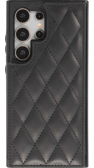 Galaxy S24 Ultra Case Hülle - Silikon case mit Kunstleder Oberfläche und aufklappbarem Portemonnaie - Schwarz