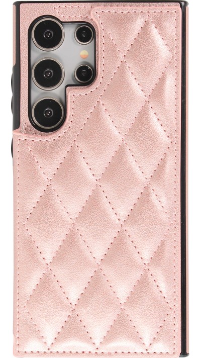 Coque Samsung Galaxy S24 Ultra - Etui en silicone avec surface en similicuir et porte-monnaie pliable - Rose