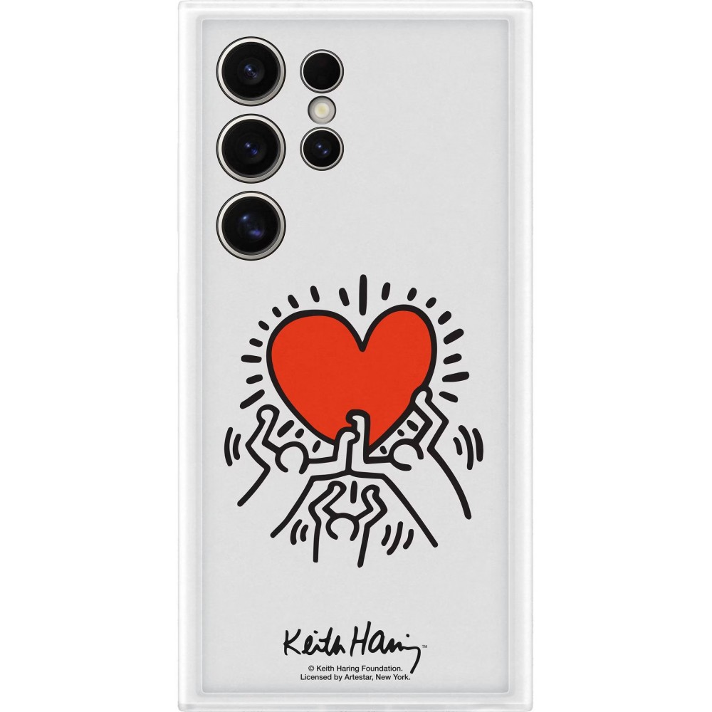 Coque Samsung Galaxy S24 Ultra - Samsung Keith Haring illustration cœur et bord silicone blanc - Blanc