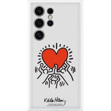 Coque Samsung Galaxy S24 Ultra - Samsung Keith Haring illustration cœur et bord silicone blanc - Blanc