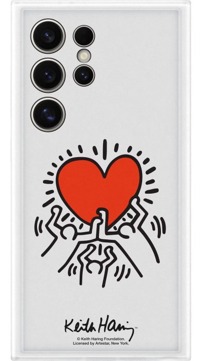 Coque Samsung Galaxy S24 Ultra - Samsung Keith Haring illustration cœur et bord silicone blanc - Blanc