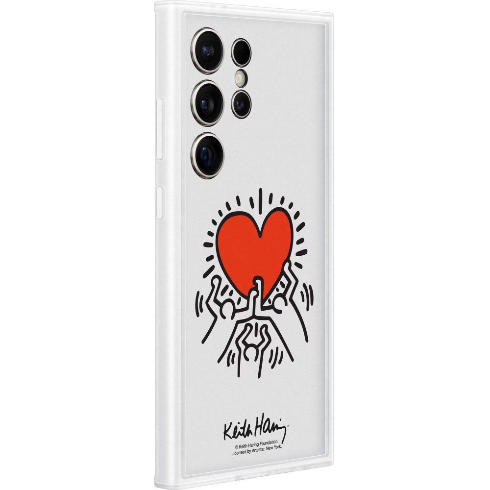 Coque Samsung Galaxy S24 Ultra - Samsung Keith Haring illustration cœur et bord silicone blanc - Blanc