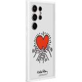 Coque Samsung Galaxy S24 Ultra - Samsung Keith Haring illustration cœur et bord silicone blanc - Blanc
