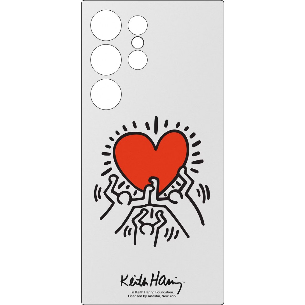 Coque Samsung Galaxy S24 Ultra - Samsung Keith Haring illustration cœur et bord silicone blanc - Blanc