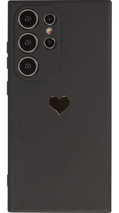 Samsung Galaxy S24 Ultra Case Hülle - Silikon Mat Herz gold - Schwarz