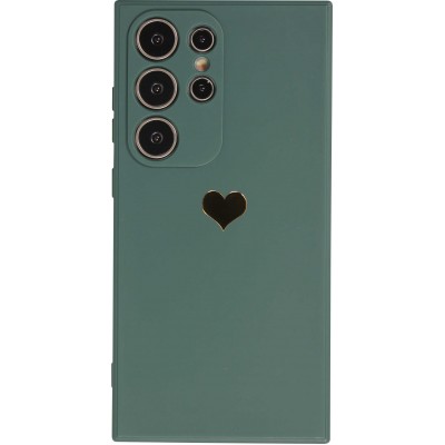 Coque Samsung Galaxy S24 Ultra - Silicone Mat Coeur doré - Vert foncé