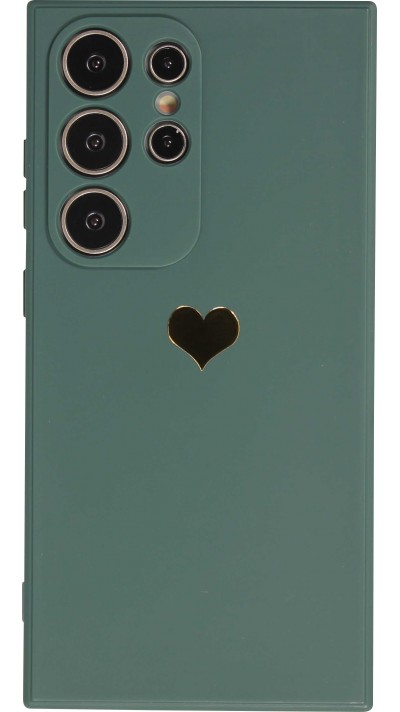 Coque Samsung Galaxy S24 Ultra - Silicone Mat Coeur doré - Vert foncé