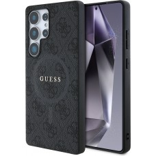 Coque Samsung Galaxy S25 Ultra - Guess monogramme similicuir avec MagSafe intégré et logo doré - Noir