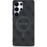 Coque Samsung Galaxy S25 Ultra - Guess monogramme similicuir avec MagSafe intégré et logo doré - Noir