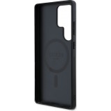 Coque Samsung Galaxy S25 Ultra - Guess monogramme similicuir avec MagSafe intégré et logo doré - Noir