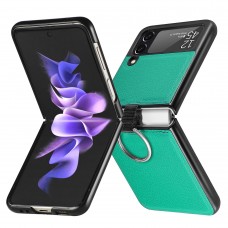 Coque Samsung Galaxy Z Flip3 5G - Fourre en cuir de luxe au look élégant avec anneau de transport - Vert