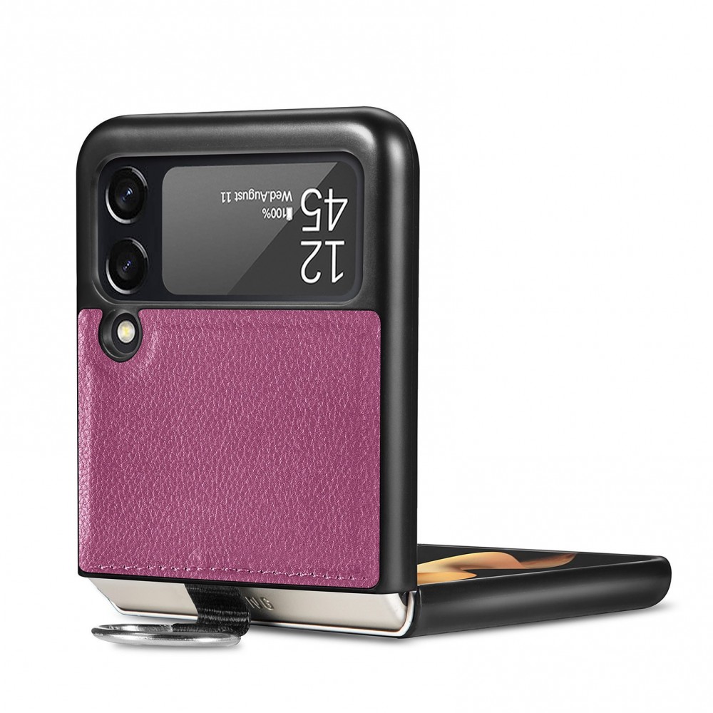 Coque Samsung Galaxy Z Flip3 5G - Fourre en cuir de luxe au look élégant avec anneau de transport - Violet