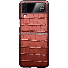 Galaxy Z Flip4 Case Hülle - Qialino Croco Echtleder - Braun