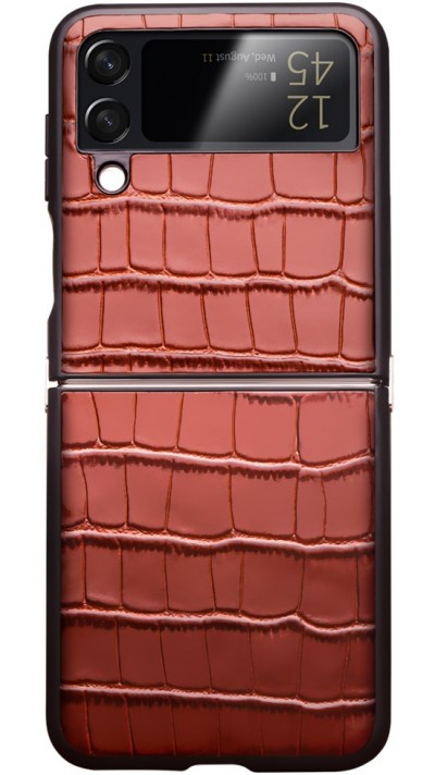 Coque Samsung Galaxy Z Flip4 - Croco Qialino cuir véritable - Brun