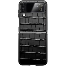 Coque Samsung Galaxy Z Flip4 - Croco Qialino cuir véritable - Noir