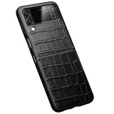 Coque Samsung Galaxy Z Flip4 - Croco Qialino cuir véritable - Noir