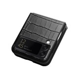 Coque Samsung Galaxy Z Flip4 - Croco Qialino cuir véritable - Noir
