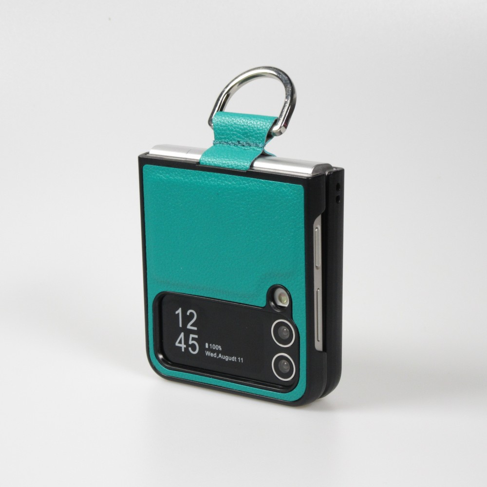 Galaxy Z Flip4 Case Hülle - Leder Design mit Haltering - Blau
