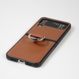 Galaxy Z Flip4 Case Hülle - Leder Design mit Haltering - Braun