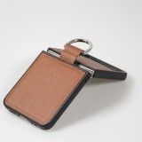 Galaxy Z Flip4 Case Hülle - Leder Design mit Haltering - Braun