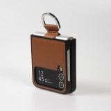 Galaxy Z Flip4 Case Hülle - Leder Design mit Haltering - Braun