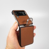 Galaxy Z Flip4 Case Hülle - Leder Design mit Haltering - Braun