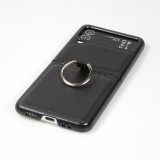 Galaxy Z Flip4 Case Hülle - Leder Design mit Haltering - Schwarz