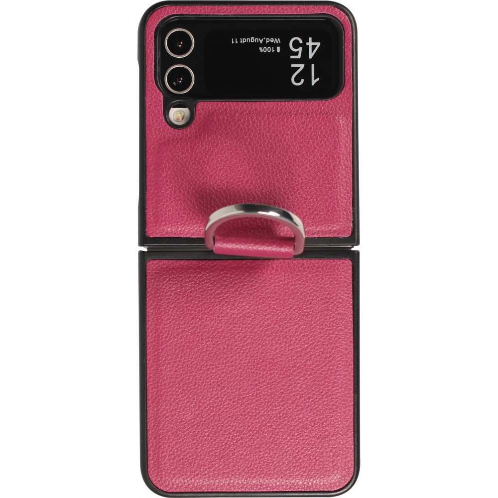 Galaxy Z Flip4 Case Hülle - Leder Design mit Haltering - Dunkelrosa
