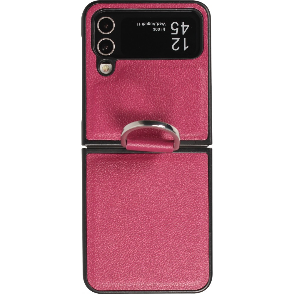 Coque Samsung Galaxy Z Flip4 - Design en cuir avec anneau de support - Violet