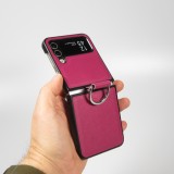 Galaxy Z Flip4 Case Hülle - Leder Design mit Haltering - Dunkelrosa