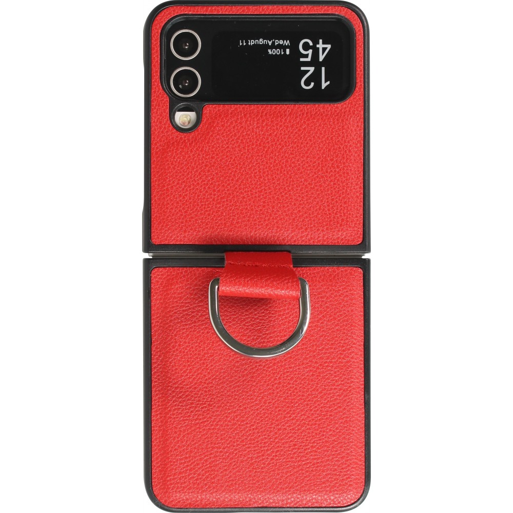 Coque Samsung Galaxy Z Flip4 - Design en cuir avec anneau de support - Rouge