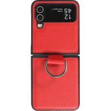Samsung Galaxy Z Flip5 Case Hülle - Leder Design mit Haltering - Rot