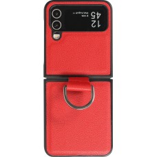 Coque Samsung Galaxy Z Flip4 - Design en cuir avec anneau de support - Rouge