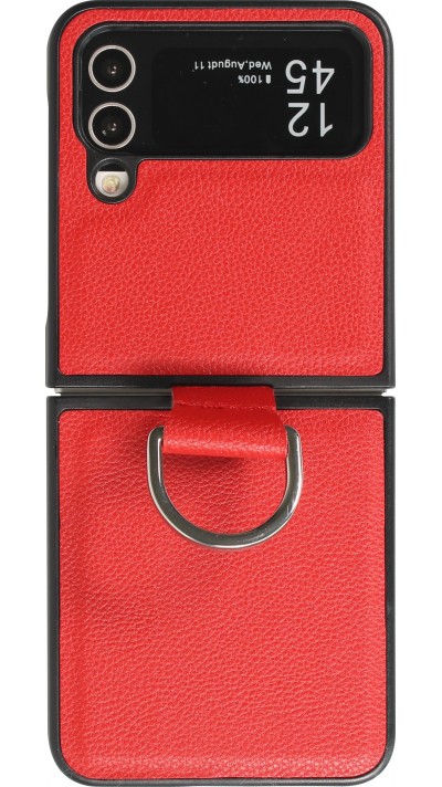 Coque Samsung Galaxy Z Flip5 - Design en cuir avec anneau de support - Rouge