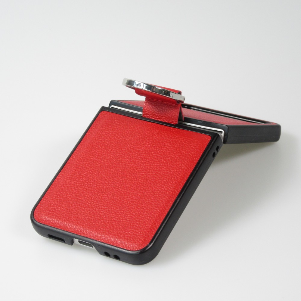 Coque Samsung Galaxy Z Flip4 - Design en cuir avec anneau de support - Rouge