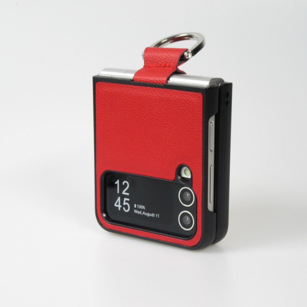 Coque Samsung Galaxy Z Flip4 - Design en cuir avec anneau de support - Rouge