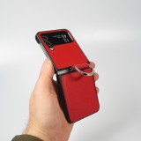 Coque Samsung Galaxy Z Flip4 - Design en cuir avec anneau de support - Rouge