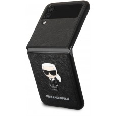 Galaxy Z Flip4 Case Hülle - Karl Lagerfeld Kunstleder mit metallischem Logoprägung - Schwarz