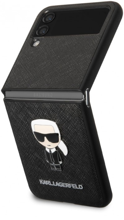 Coque Samsung Galaxy Z Flip4 - Karl Lagerfeld similicuir avec logo métallique en relief - Noir