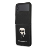 Coque Samsung Galaxy Z Flip4 - Karl Lagerfeld similicuir avec logo métallique en relief - Noir